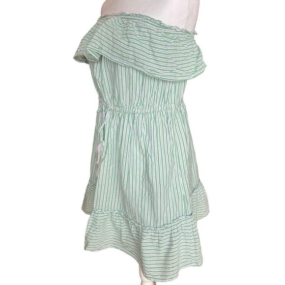 American Eagle Ruffle Top Mini Dress Green White Striped Strapless Womens Large - Picture 4 of 10